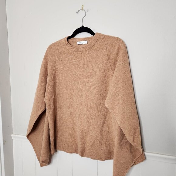SANDRO Brown Wool Crewneck Cape Sweater - Picture 1 of 6